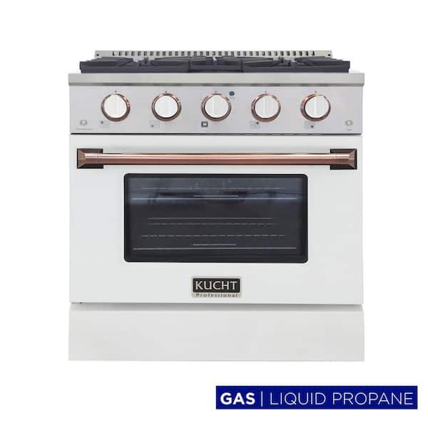 Custom Color KNG 30 in. 4.2 cu. ft. Propane Gas Range with Convection Oven in White with Rose Gold Handle