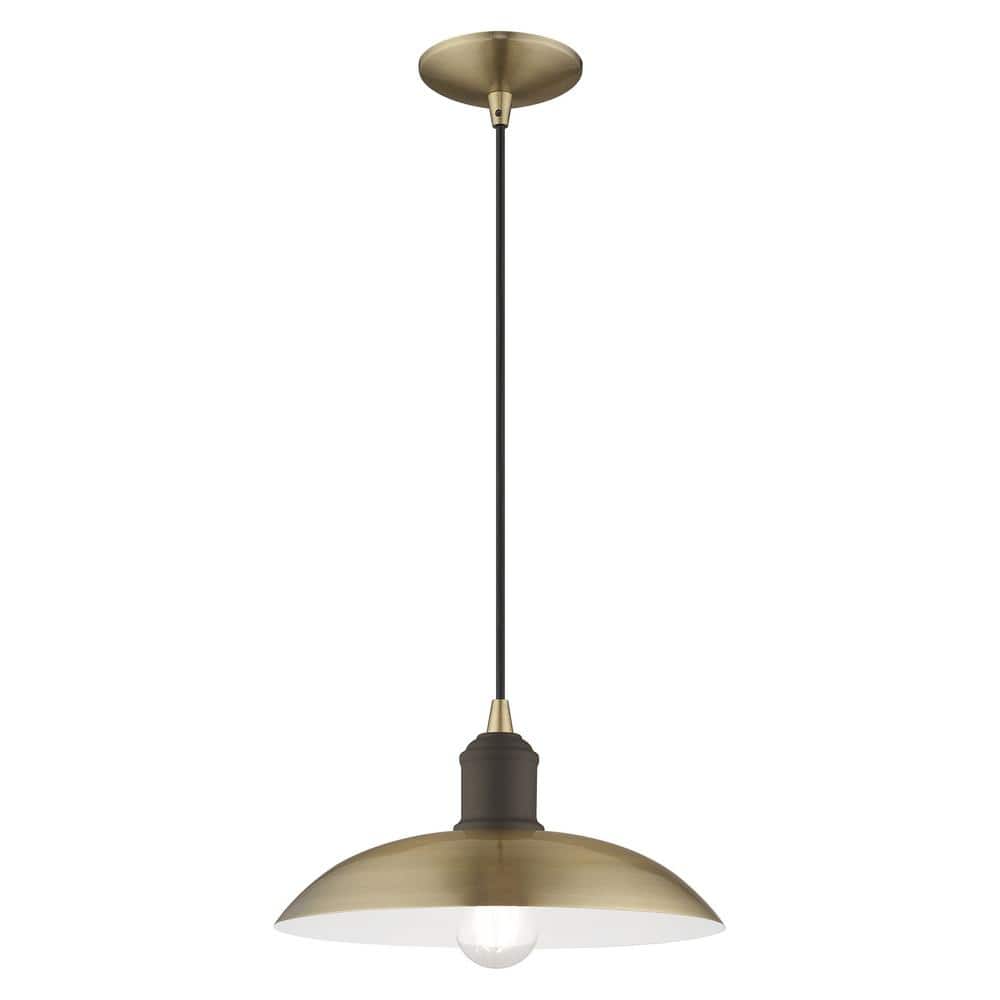 Antique Brass Mini Pendant with Metal Shade and White Interior