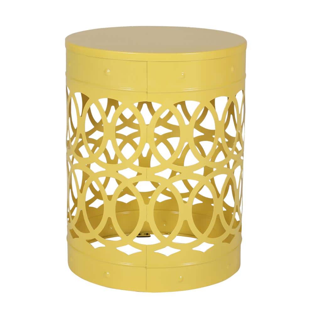 Yellow Round Iron Outdoor Side Table, End Table for Garden, Deck, Backyard