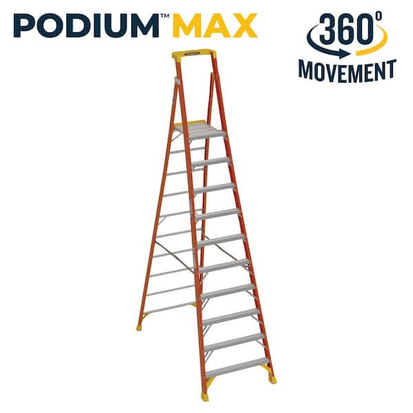 Werner 10 ft. Fiberglass Podium Ladder with 16 ft. Reach and 300 lbs. Load Capacity Type IA Duty Rating