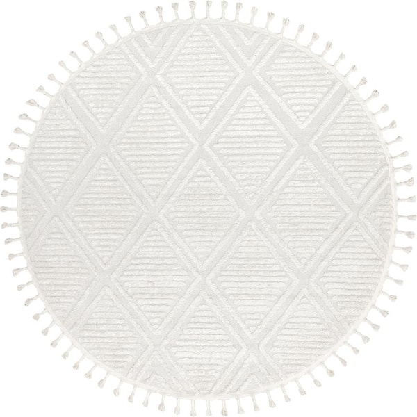 RUGS USA Balboa Textured Tile Ivory 6 ft. x 6 ft. Round Area Rug