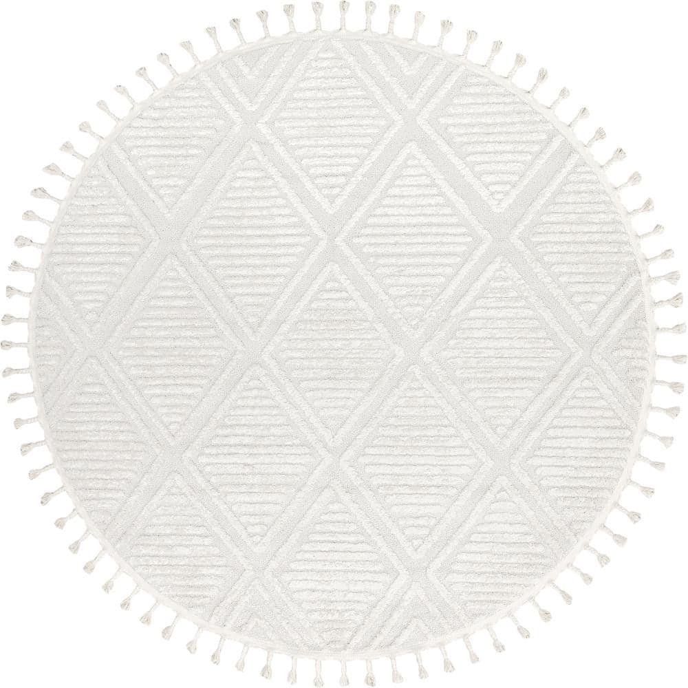RUGS USA Balboa Textured Tile Ivory 8 ft. x 8 ft. Round Area Rug ...
