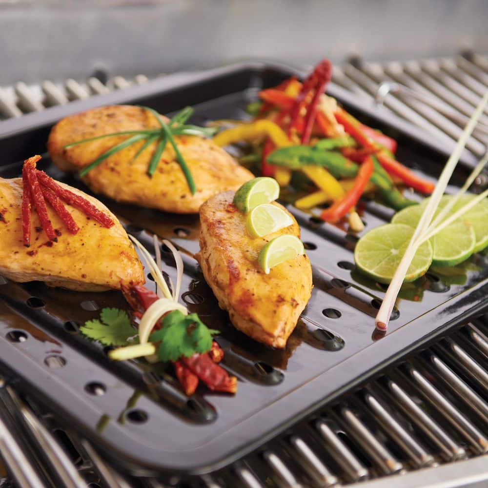 Black Porcelain Grill Topper with Stainless Steel Handles