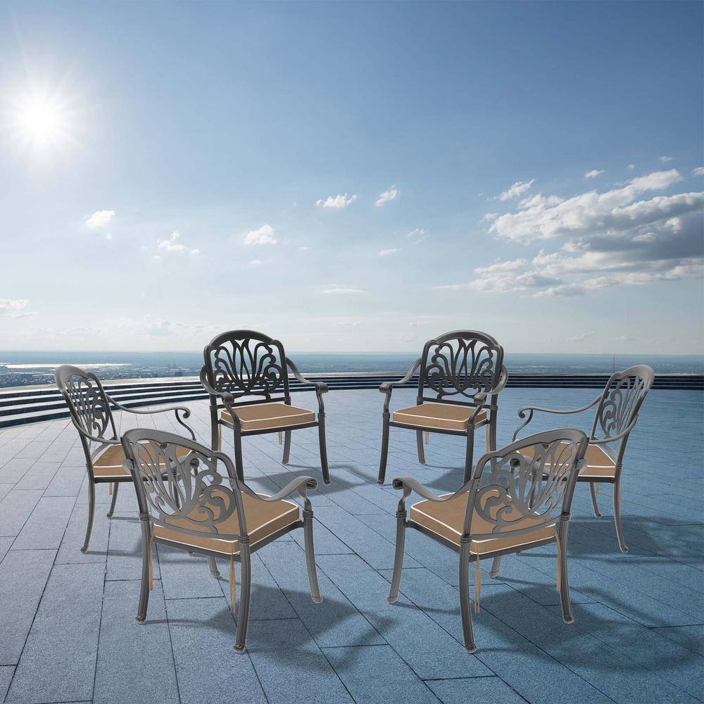 Cast Aluminum Outdoor Dining Chair All-Weather Bistro Patio Chairs with Arm
