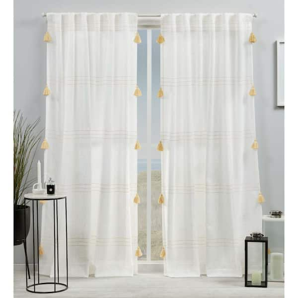 EXCLUSIVE HOME Demi Yellow Horizontal Stripes Light Filtering Hidden Tab /  Rod Pocket Curtain, 54 in. W x 84 in. L (Set of 2) EH8464-03-2-84H - The  Home Depot