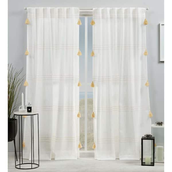 EXCLUSIVE HOME Demi Yellow Horizontal Stripes Light Filtering Hidden Tab / Rod Pocket Curtain, 54 in. W x 96 in. L (Set of 2)