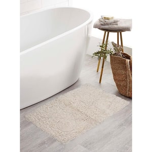 Bell Flower Collection 100% Cotton Tufted Bath Rugs, 21 in. x34 in. Rectangle, Ivory