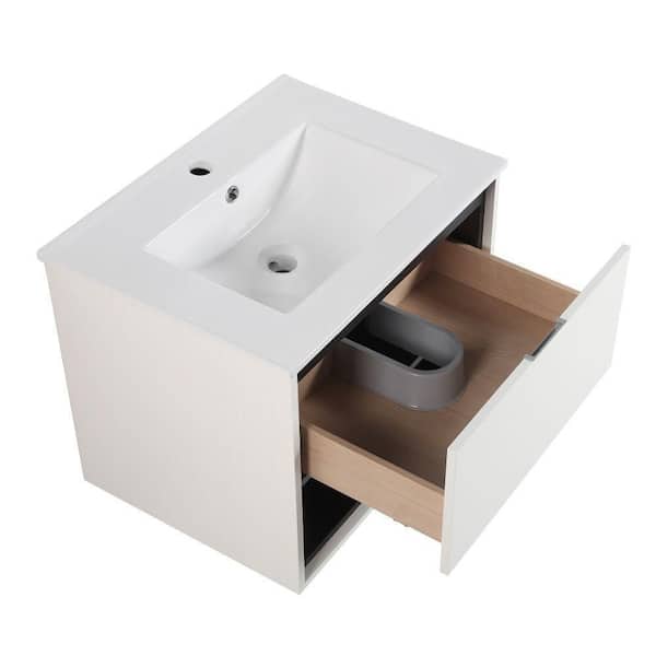 EPOWP 24 in. W x 18 in. D x 20 in. H Bath Vanity in White with White Ceramic Top