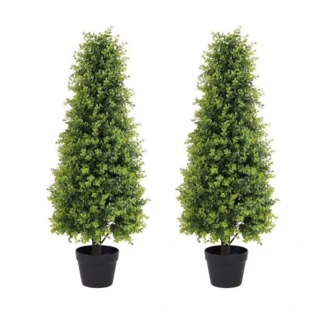 36 in. Artificial Topiary Tower Tree, Fake Grass Evergreen Bushes and Shrub