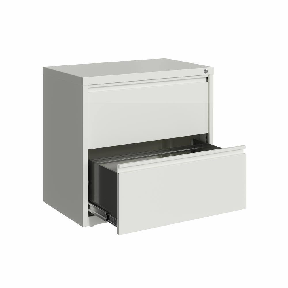 White 30-Inch Wide 2-Drawer Lockable Metal Lateral File Cabinet