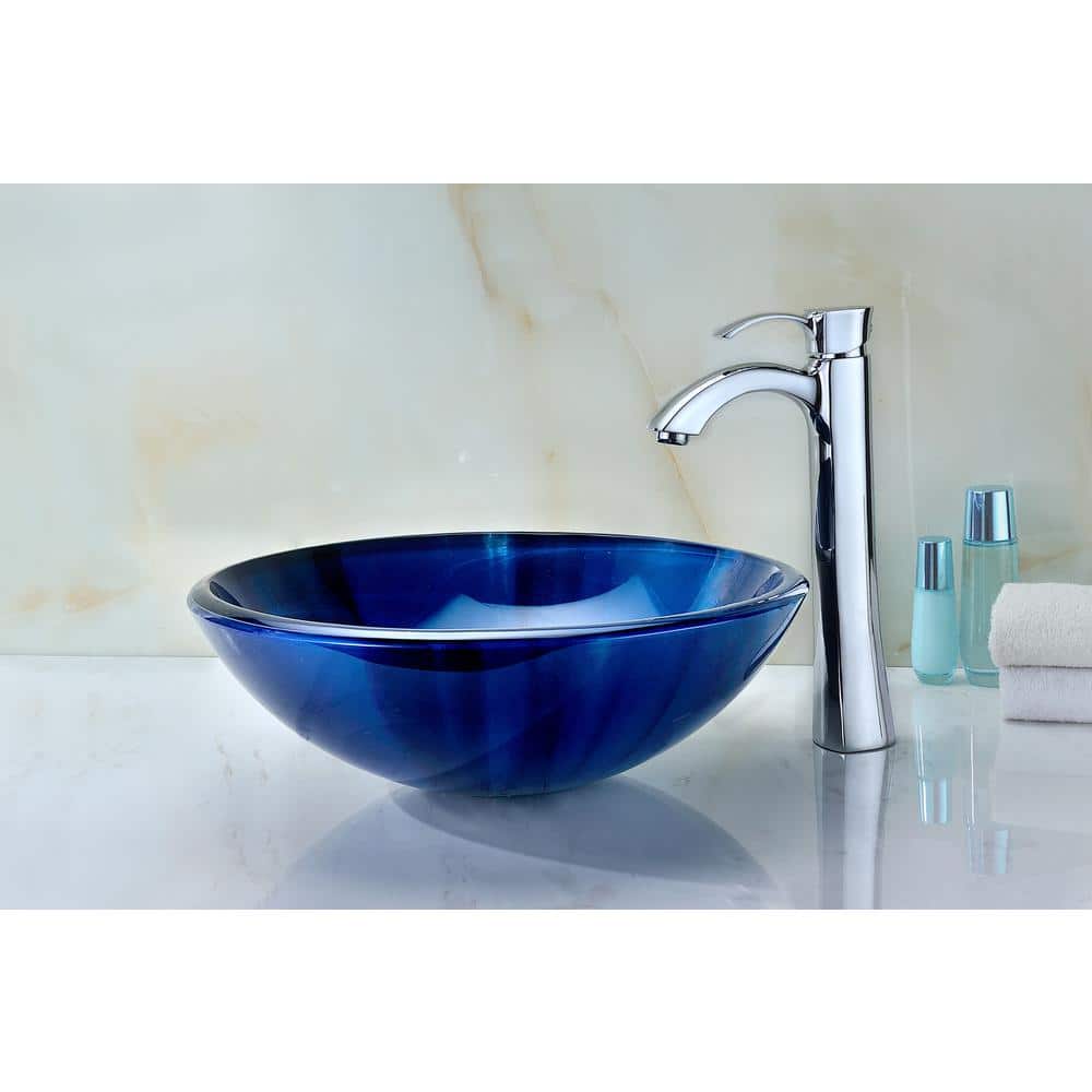 Lustrous Blue Round Glass Above-Counter Vessel Sink