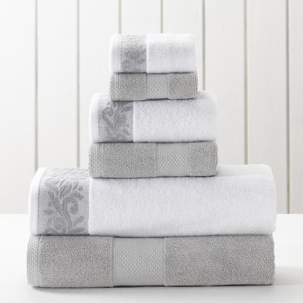 MODERN THREADS 6-Piece Silver Towel Set with Filgree jacquard Border