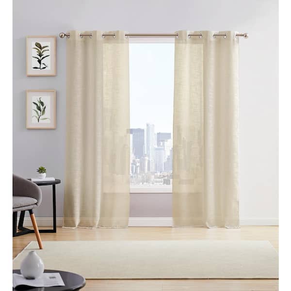 Dainty Home Taupe Linen Grommet Sheer Curtain - 38 in. W x 84 in. L (Set of 2)