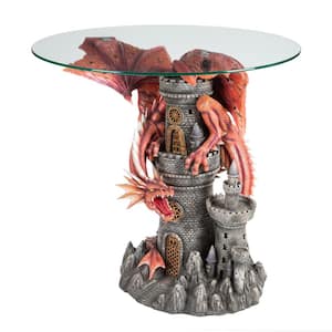 24 in. W Dragon Table Medieval Volcano Dragon On Castle Table Detailed Dragon Decor Side Table Fantasy Gothic Home Decor