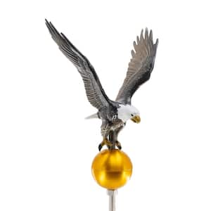 12" Aluminum Flagpole Eagle - Natural Color with Gold Globe