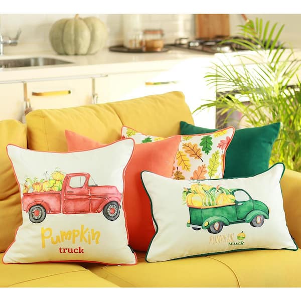Single Button Series Farmhouse Rectangle Decorative Polyester Throw Pillow Cusion for Couch, 12 inch x 20 inch, Yellow, 2 Pack