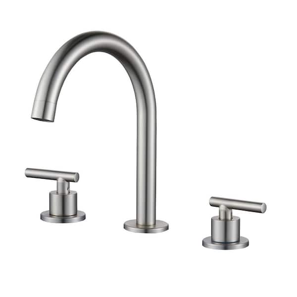 BYH build your home Modern 8 in. Widespread Double Handle Bathroom Faucet 3-Holes Water-Saving With Drain Kit In Brushed Nickel