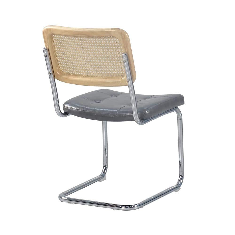 Gray Faux Leather and Rattan Low Side Chair Set
