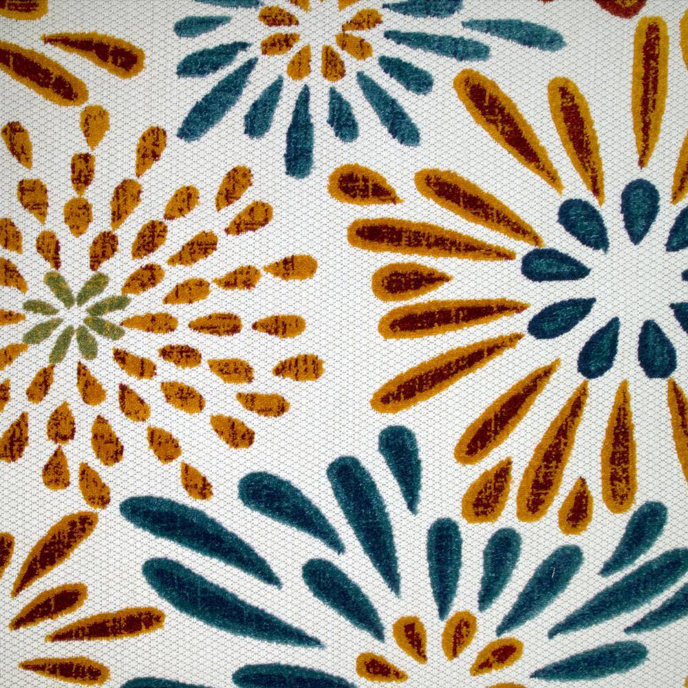 Blue and Gold Floral Indoor Outdoor Area Rug 4'x6'