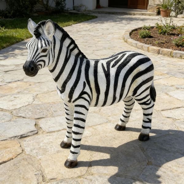 FUNKOL White 19.49 in. W x 18.31 in. H Resin Zebra Garden Statue