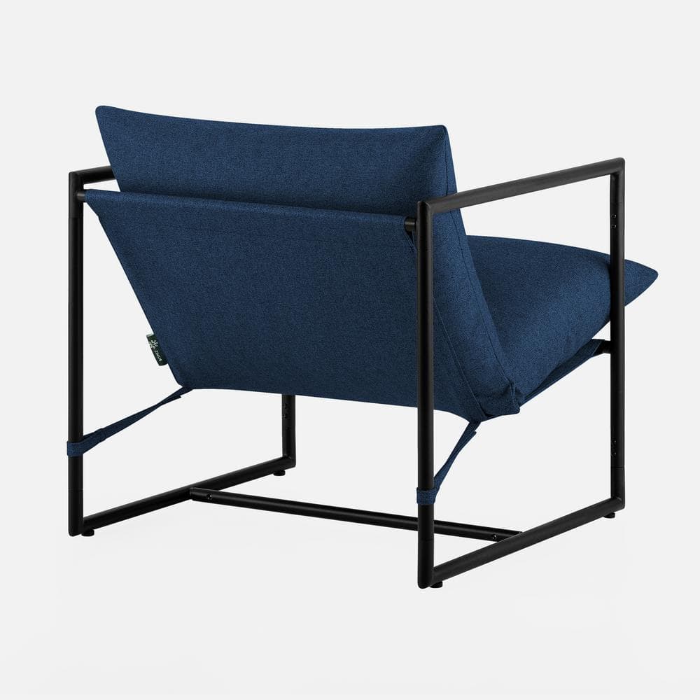 Navy Metal Framed Sling Accent Chair with Cushions