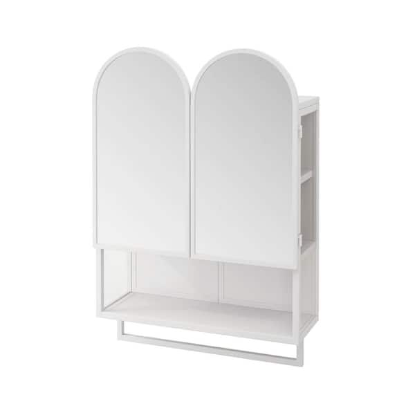 23.62 in. W x 32.68 in. H x Rectangular Metal Medicine Cabinet with Mirror in White with Open Shelf and Towel Rack
