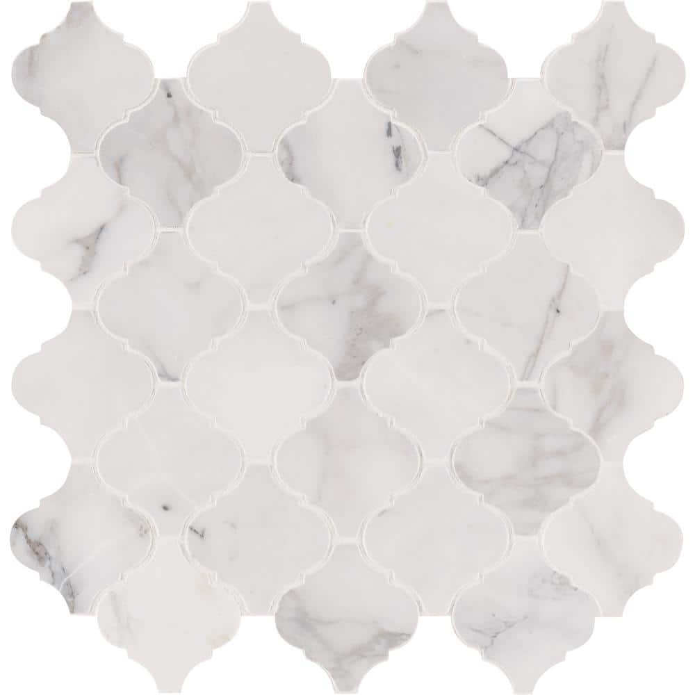 MSI Calacatta Cressa Arabesque 12 in. x 12 in. x 10 mm Honed Marble Mosaic Tile (10 sq. ft. / case) -  CALCRE-ARABESQ
