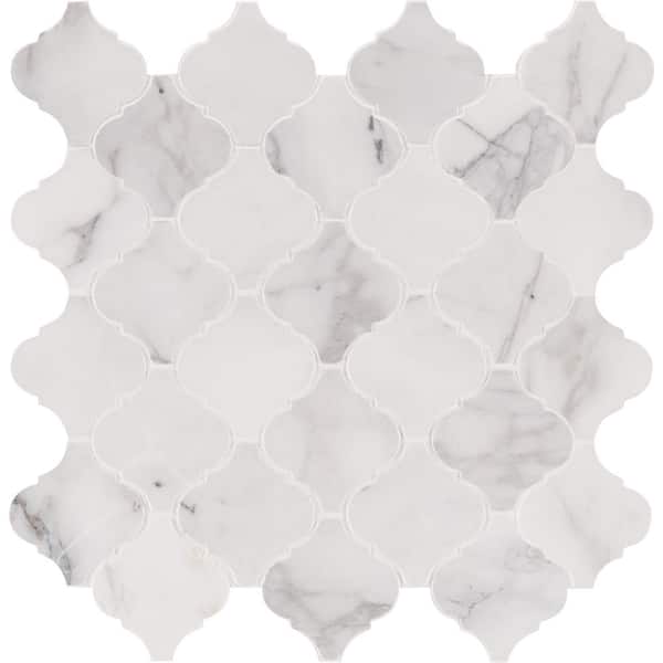 Calacatta Cressa Arabesque 12 in. x 12 in. Honed Marble Mesh-Mounted Mosaic Floor and Wall Tile (10 sq. ft. / case)