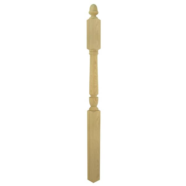 Stair Parts 56 in. x 3-1/2 in. Unfinished Red Oak Acorn Top Solid Core Newel Post for Stair Remodel