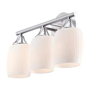 20.40 in. 3-Light Silver Brushed Nickel Vanity Light with Glass Shade