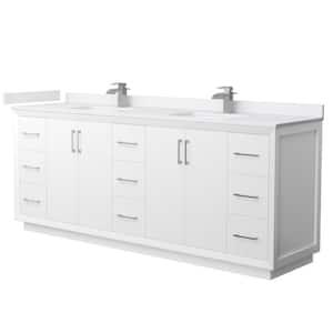Strada 84 in. W x 22 in. D x 35 in. H Double Bath Vanity in White with White Cultured Marble Top