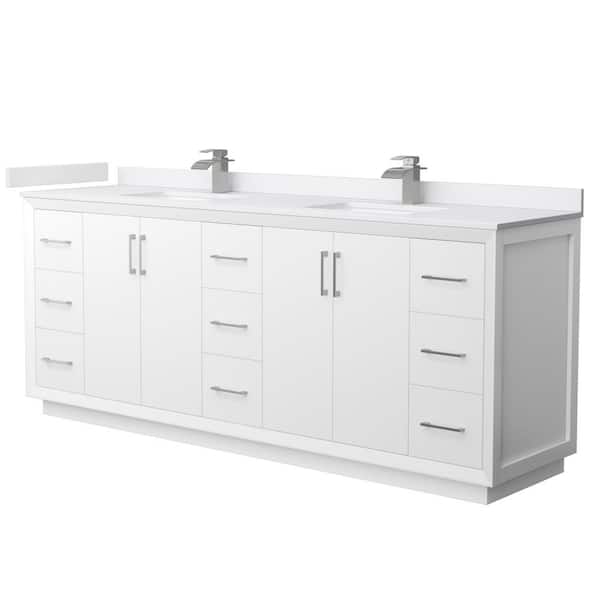 Wyndham Collection Strada 84 in. W x 22 in. D x 35 in. H Double Bath Vanity in White with White Cultured Marble Top