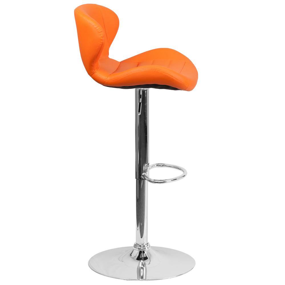 Curvaceous Orange Vinyl and Chrome Adjustable Swivel Barstool