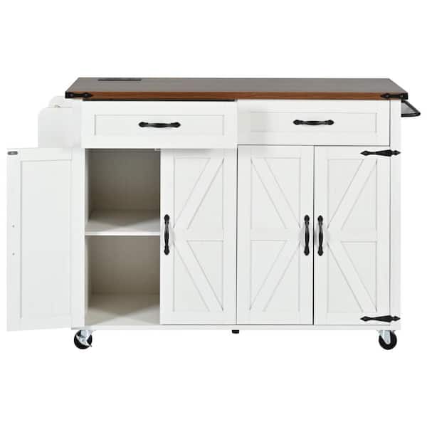 ANTFURN White Kitchen Cart with Drawers, Drop Leaf, Locking Casters, Shelf, Spice Rack, Wheels