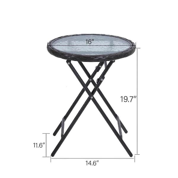 PHI VILLA Dia.28 Outdoor Patio Portable Round Folding Bistro,Dining Table with Aluminum Table Top and Metal Footing Frame 