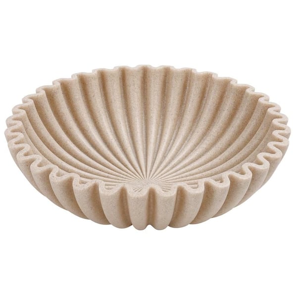 10 in. 166 fl. oz. Beige Resin Serving Bowl for Kitchen Counter, Entry Table, Large Decorative Bowl, Artificial Stone
