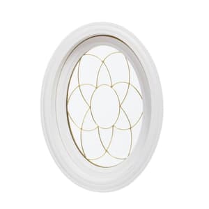 20 in. x 28.5 in. Oval Decorative Picture Vinyl Window in Gold Design, White