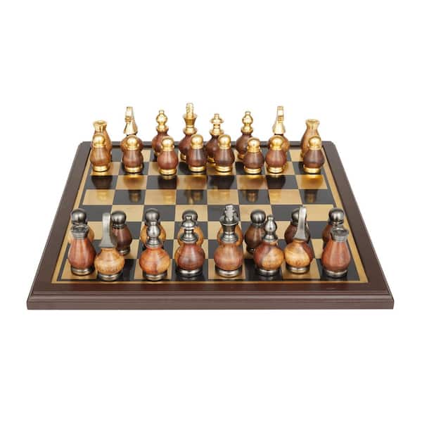  Classic Game Collection Metal Chess Set with Deluxe Wood Board  and Storage - 2.5 King, Gold/Silver/Brown (985) : Toys & Games