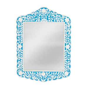 28.0 in. H x 20.0 in. W x 1.0 in. D Vivienne Bone Inlay Wall Mirror, Sky Blue and White