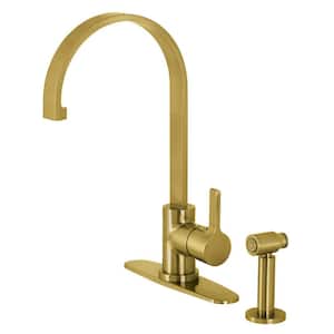 Continental 1-Handle Deck Mount Kitchen Faucets with Brass Sprayer in Brushed Brass