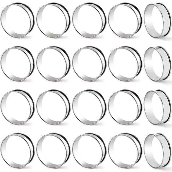 20-Piece 3 in. Stainless Steel Double Rolled Crumpet Muffin Rings for Home Baking, Food Making, Silver