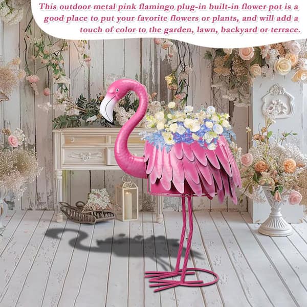Augbeer Metal Standing Flamingo Plant Pots with Drain Hole for