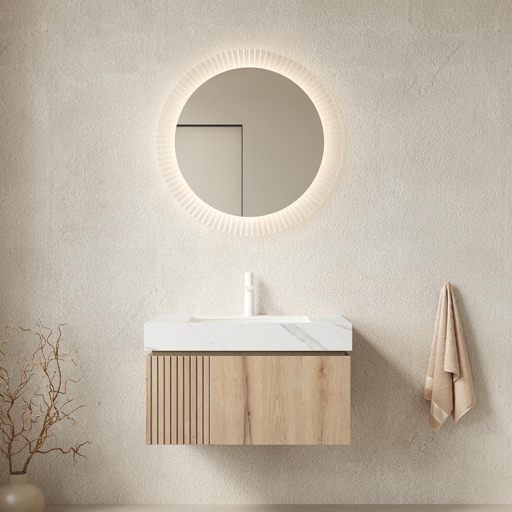 MURI 30 in. Floating Bathroom Vanity with Sink, Carrara White Sintered Stone Top, Ceramic Basin, White Oak Woodgrain price history on PriceWatchPro