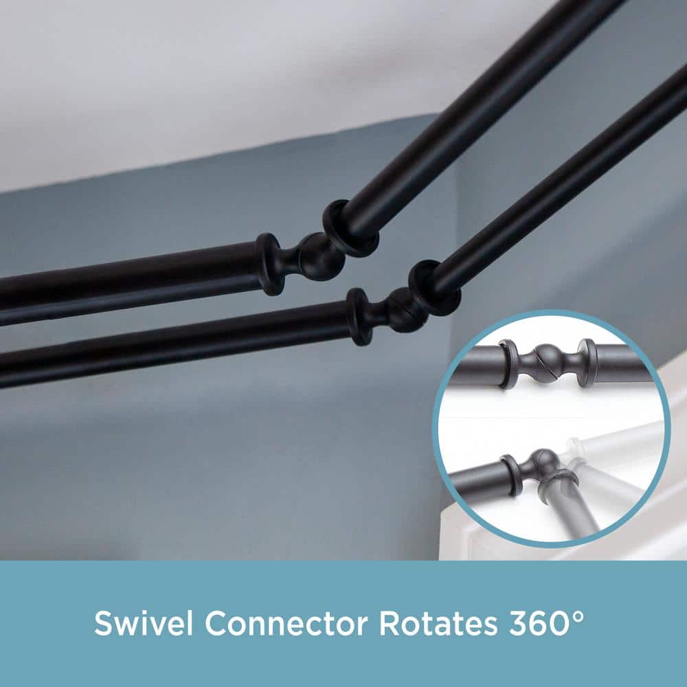 Black Adjustable Steel Bay Window Double Curtain Rod