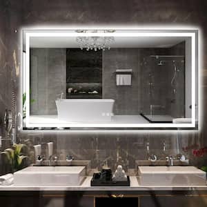 72 in. W x 48 in. H Large Rectangular Metal Framed Dimmable AntiFog Wall Mount LED Bathroom Vanity Mirror in Black