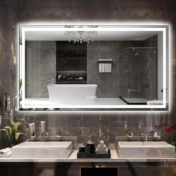 Andrea 72 in. W x 48 in. H Large Rectangular Metal Framed Dimmable AntiFog Wall Mount LED Bathroom Vanity Mirror in Black