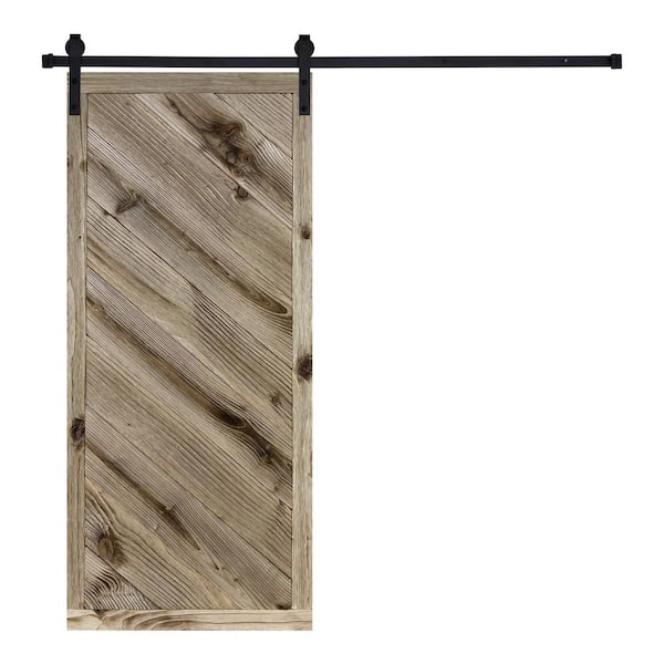 AIOPOP HOME Artisan Series Twill 80 in. x 36 in. Natural Pine Wood Finished Sliding Barn Door with Hardware Kit