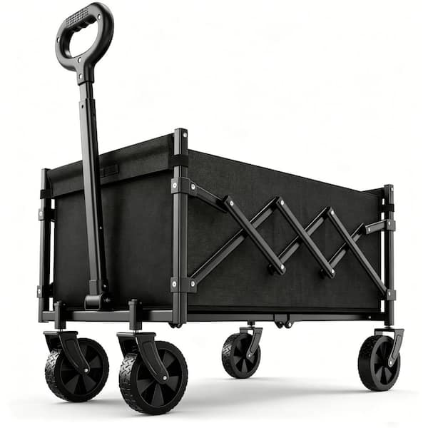 Collapsible Folding Wagon, 220 lbs Heavy Duty Utility Cart with Flexible Handle, Lightweight Portable Garden Sports