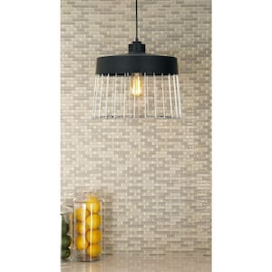 Industrial 1-Light Drum-Shaped Iron Grid Shade in Matte Black