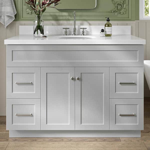 ARIEL Hamlet 49 in. W x 22 in. D x 36 in. H Bath Vanity in Grey with White Pure White Quartz Top